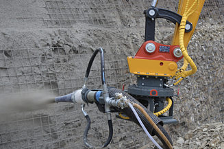 Foto von einem Spritzdüsenarm für Spritzbeton